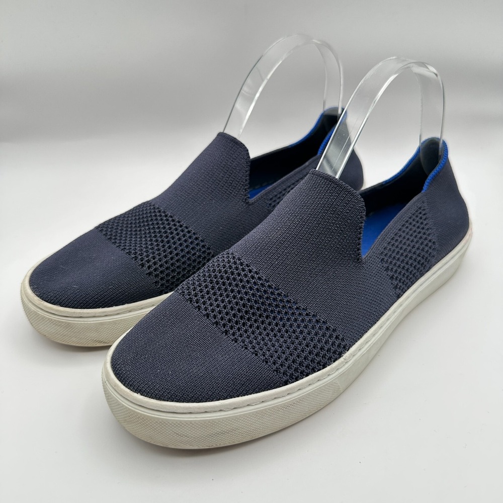 Rothys The‎ Sneaker Maritime Flat Shoes Womens 8.5 Blue Knit Slip On No Inserts
